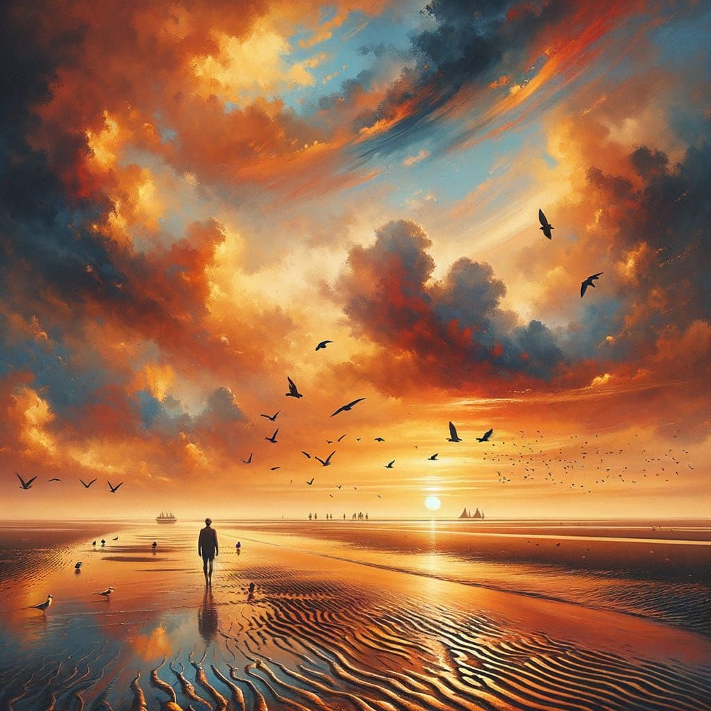 Romantic Sunset on the Wadden Sea Beach