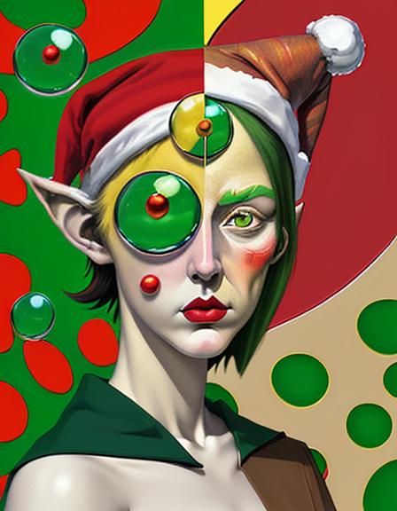 Christmas Elf Painter in Neo-Fauvism Dada Style