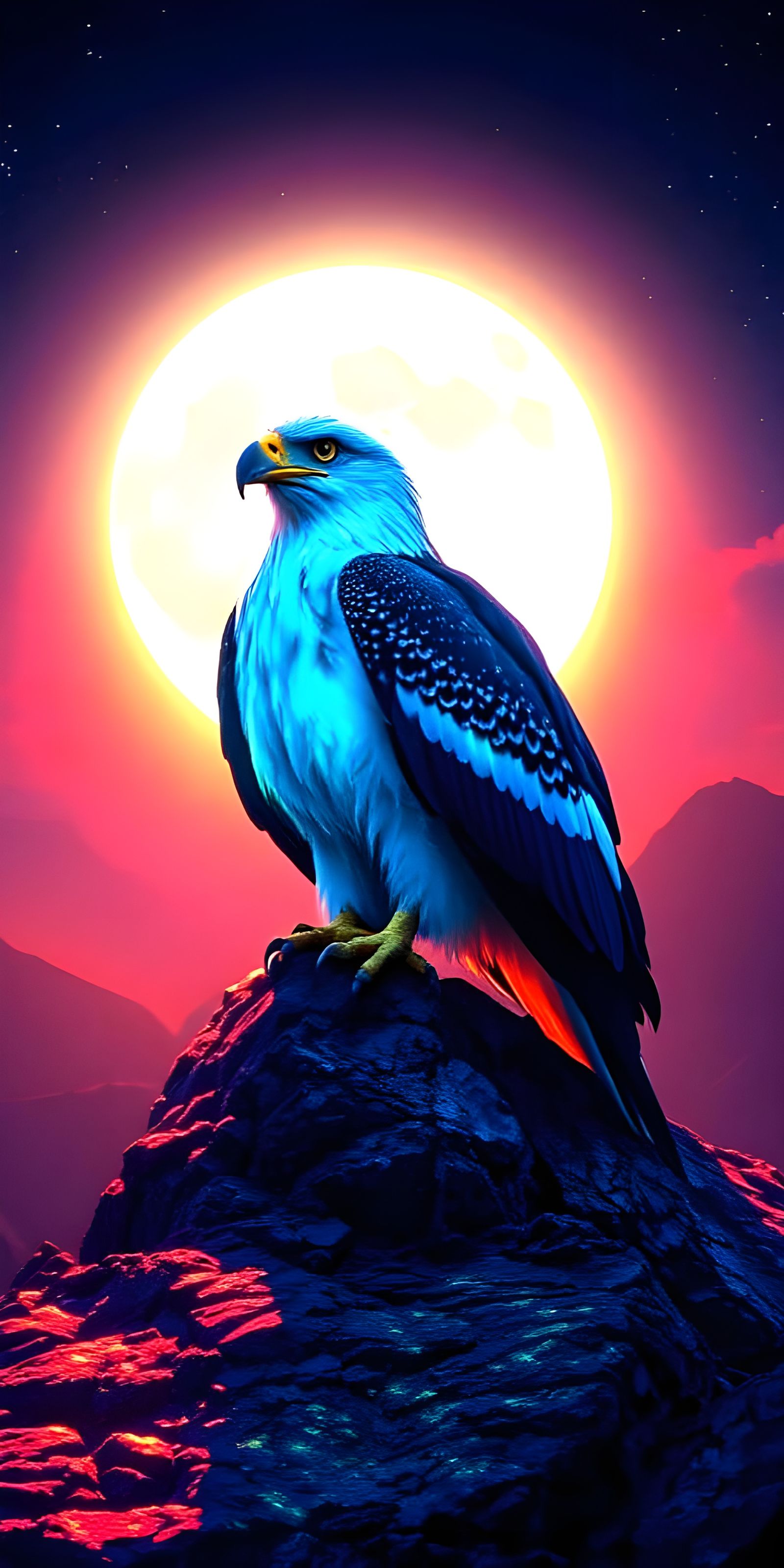 Surrealist Masterpiece: Eagle in Rainbow-Hued Moonlight