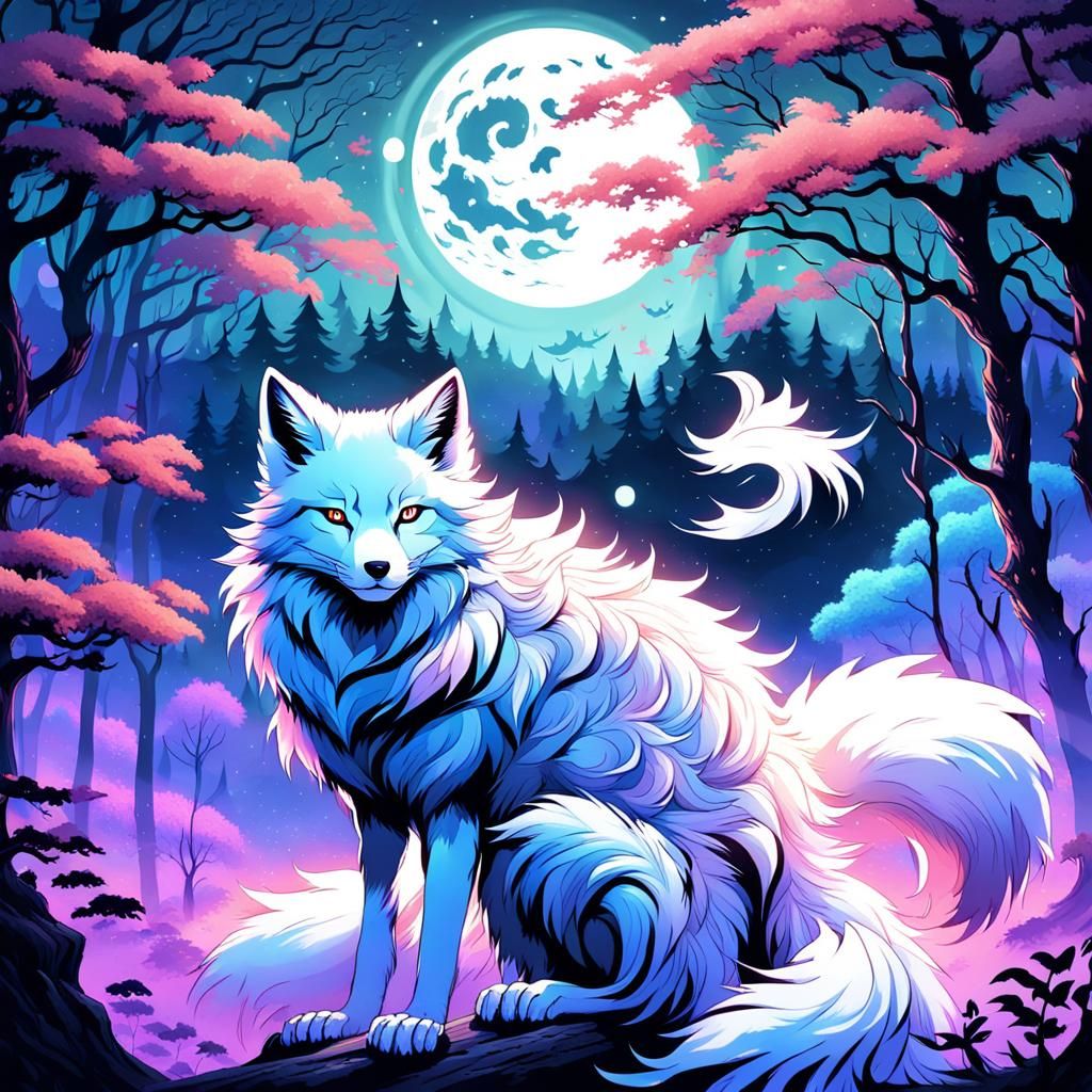 Kitsune Ronin in Misty Forest: Digital Fantasy Art