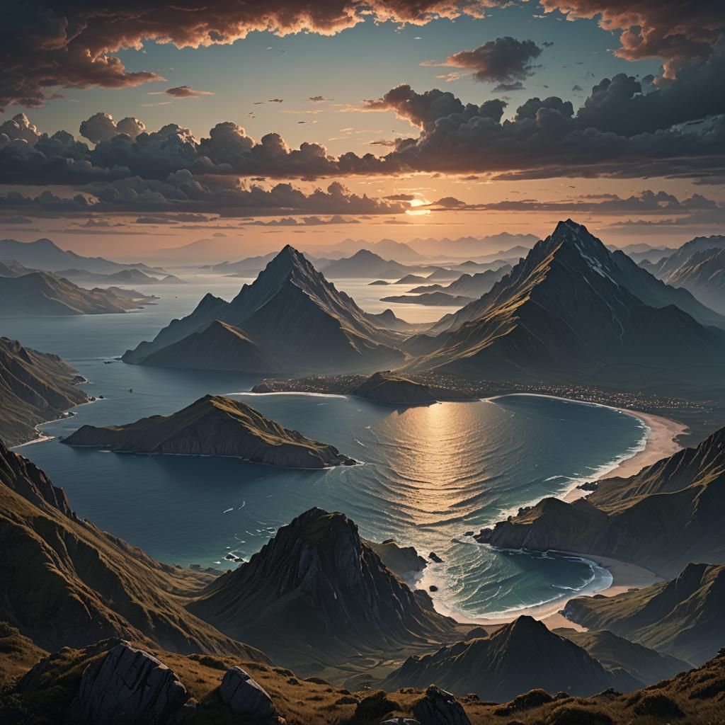 Dramatic Mountainscape at Dusk Digital Painting
