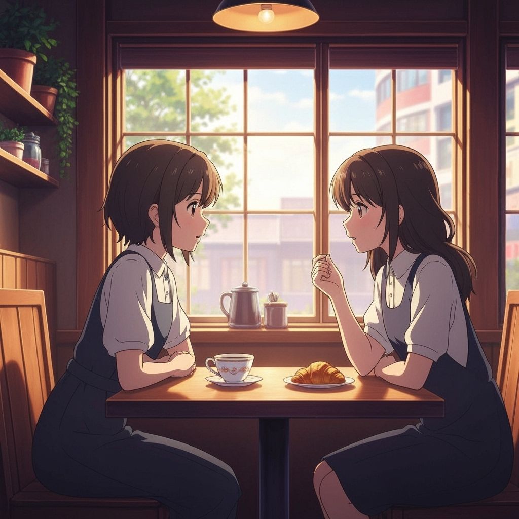 Anime Style Coffee Shop Scene With Two Girls