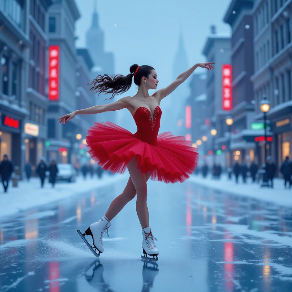 Ballerina on Ice: A Whimsical City Scene