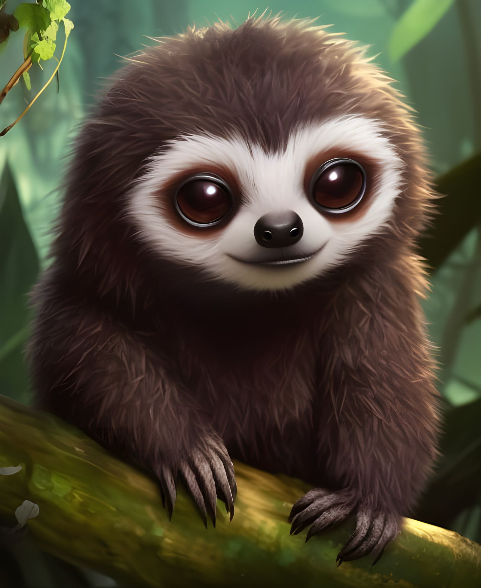 Adorable Goth Sloth Portrait in Detailed Jungle