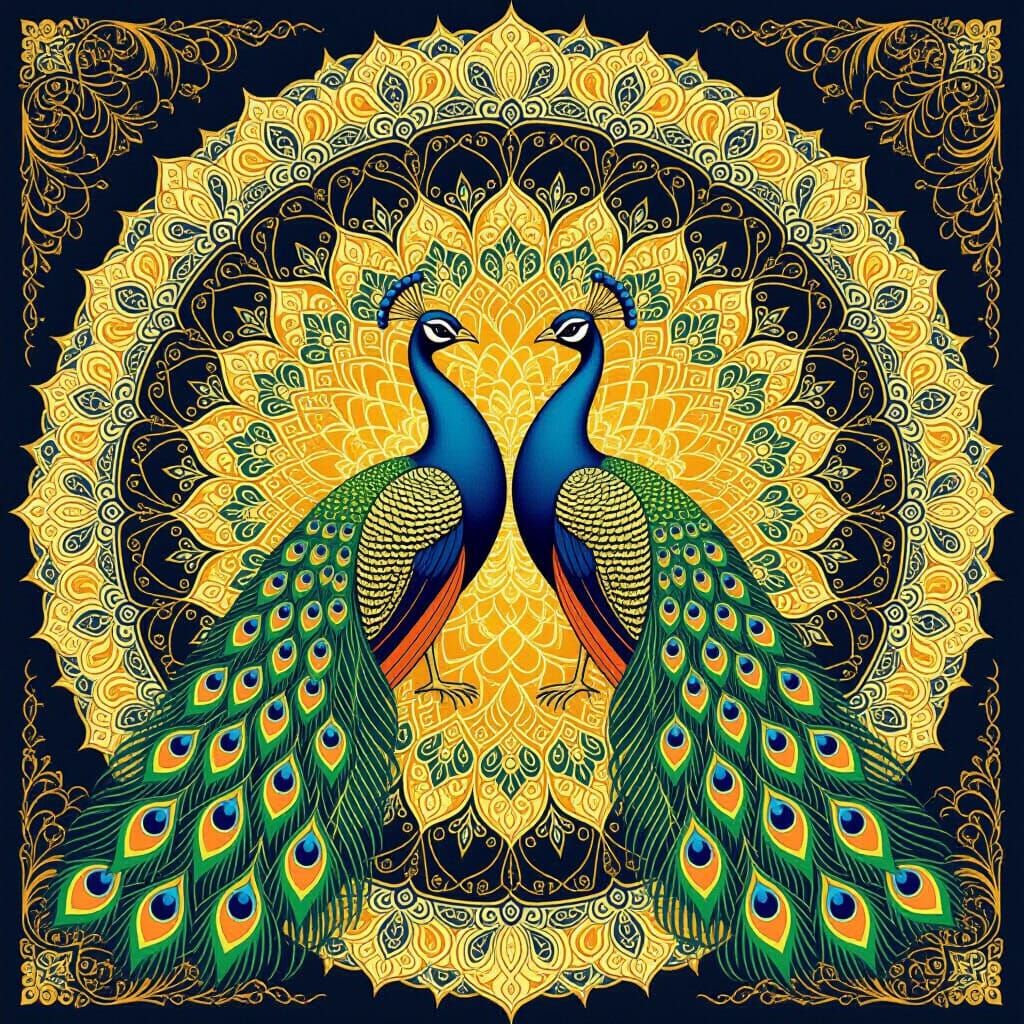 Peacocks in Intricate Mandalas: An Art Nouveau Vision