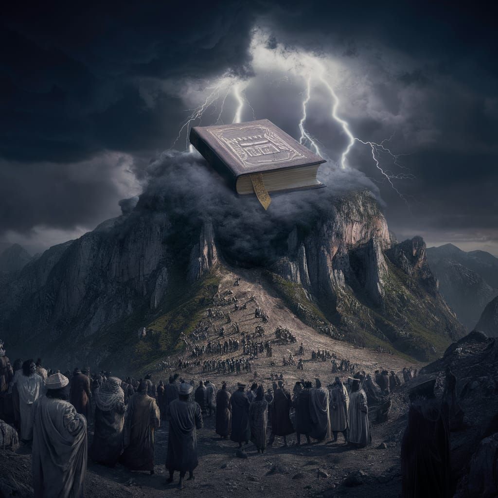 Talmud Book on Mountain with Ancient Jews