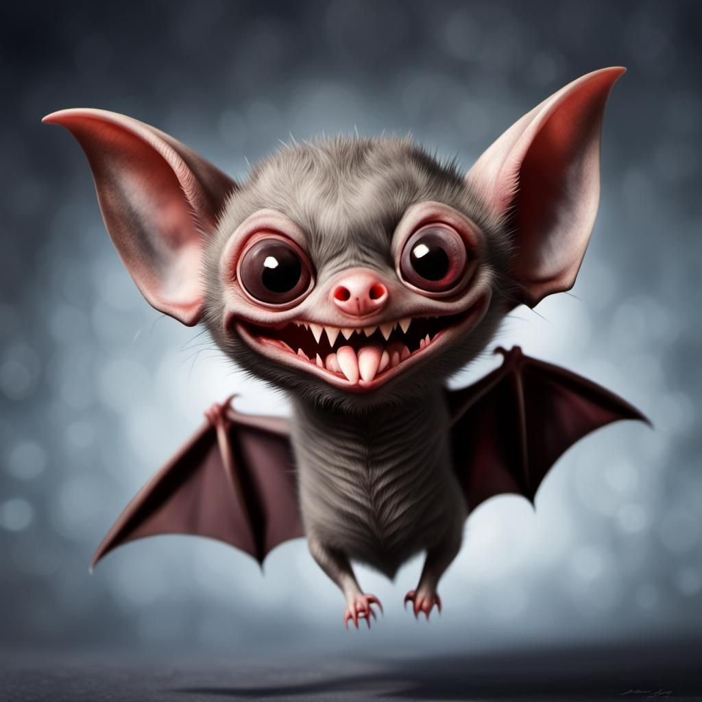 Realistic Vampire Bat with Playful Smile