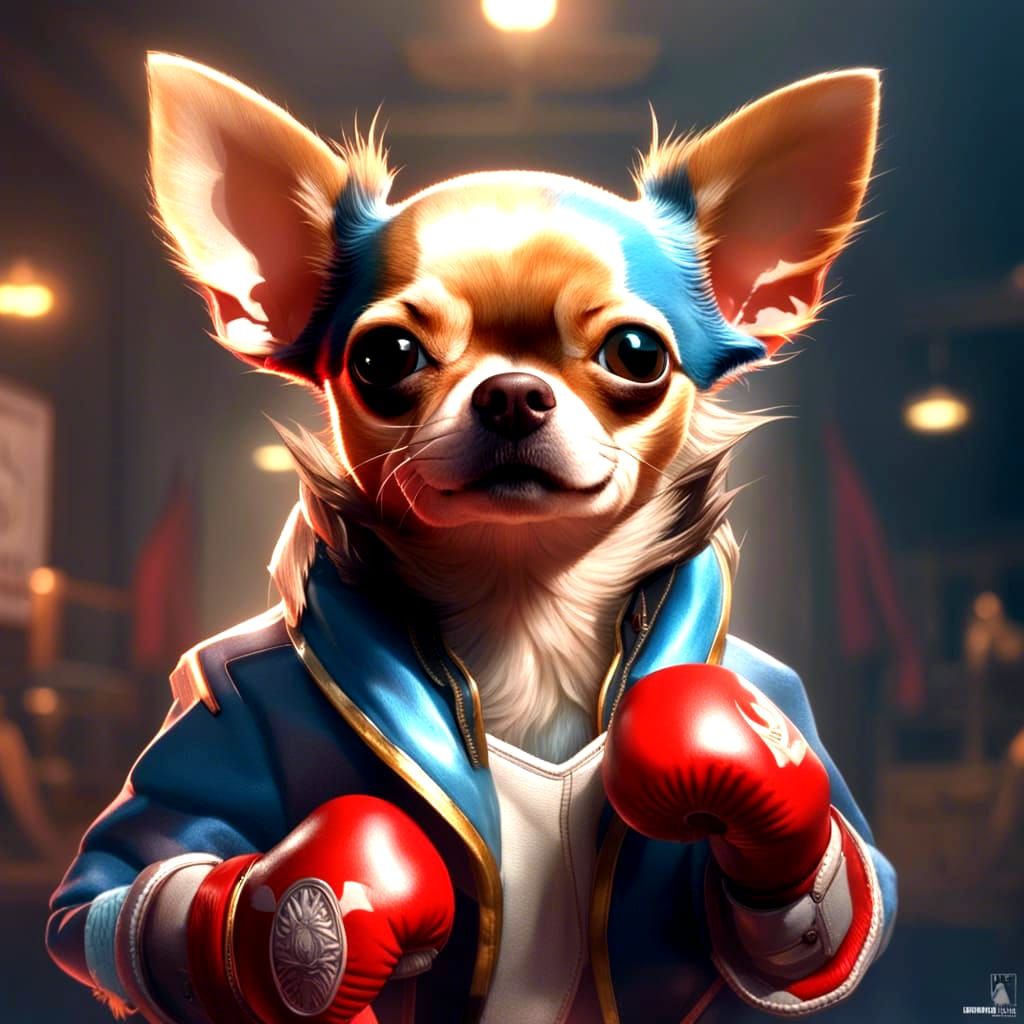Chihuahua Boxing Portrait in Detailed Concept Art Style