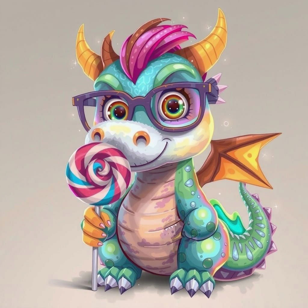 Whimsical Rainbow Dragon Wears Funny Glasses