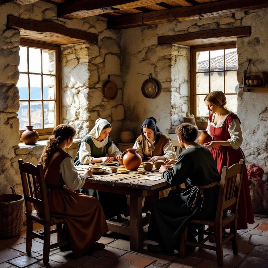 Medieval Family Preparing Lunch in Genoa
