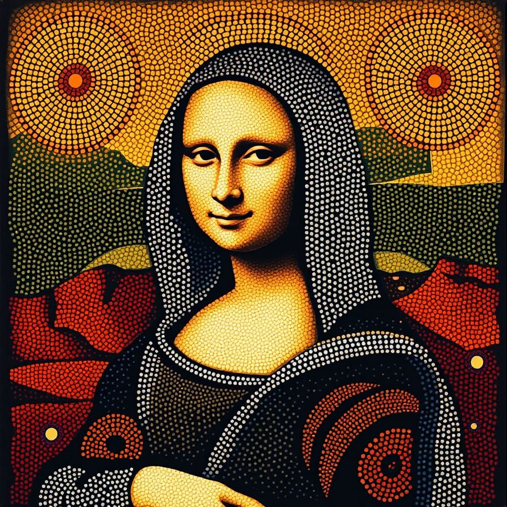 Mona Lisa in Aboriginal Dot Painting Style