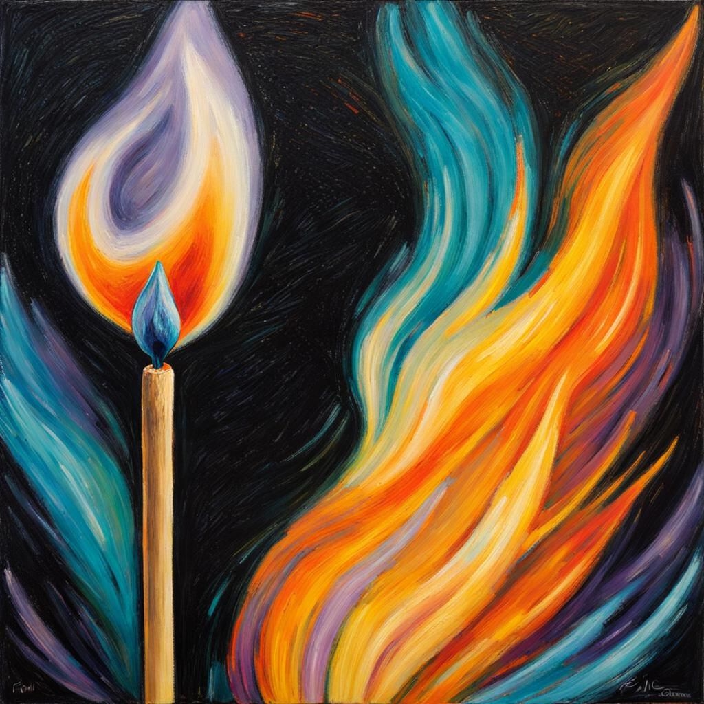 Burning Match Flame in Pointillist Style
