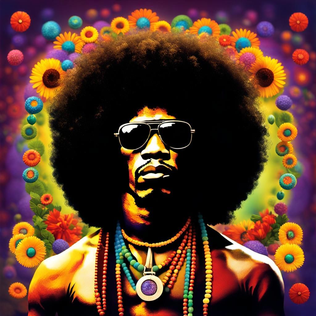 Psychedelic Portrait of 1960s Music Icons