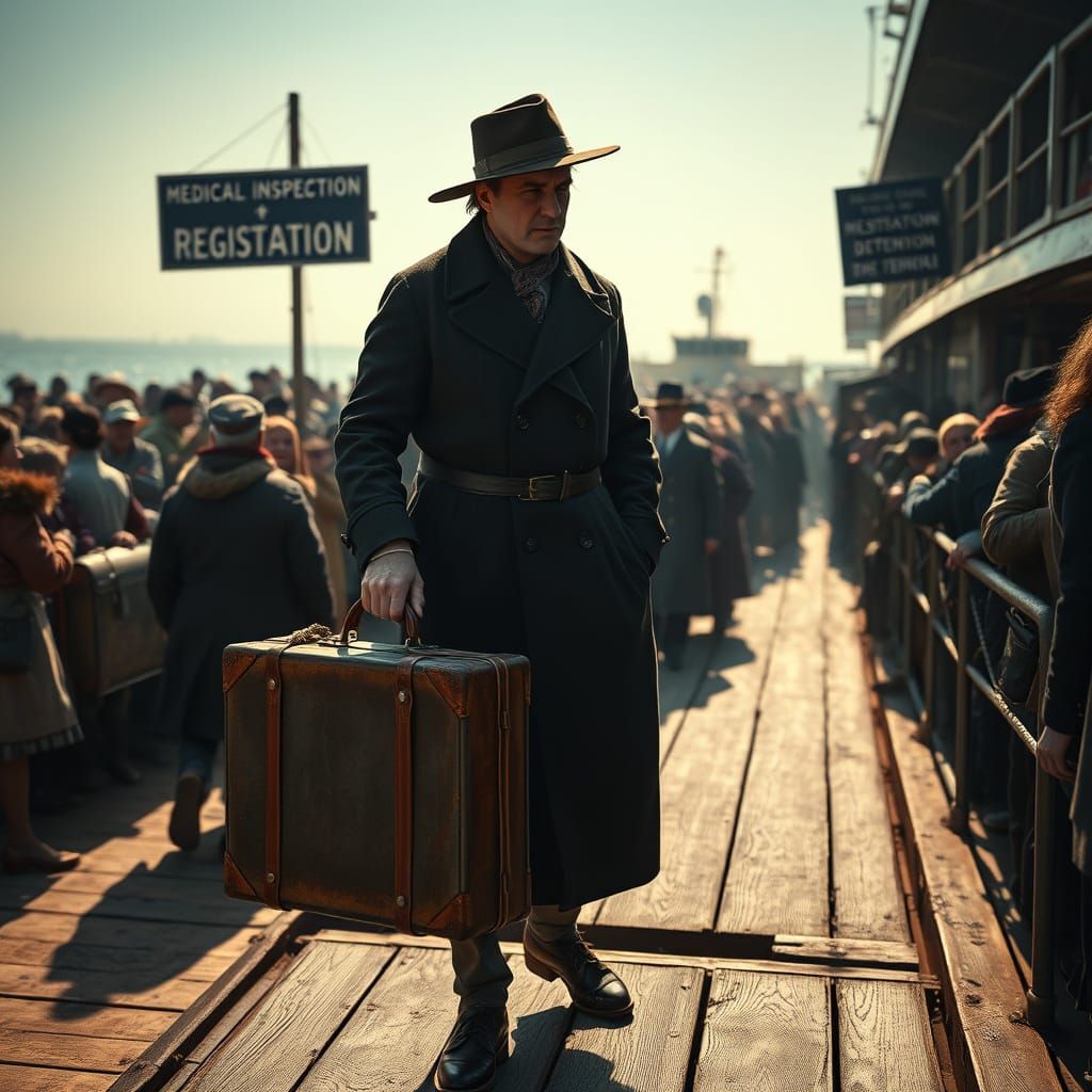 Stepping onto Ellis Island's Worn Wooden Planks in 1910