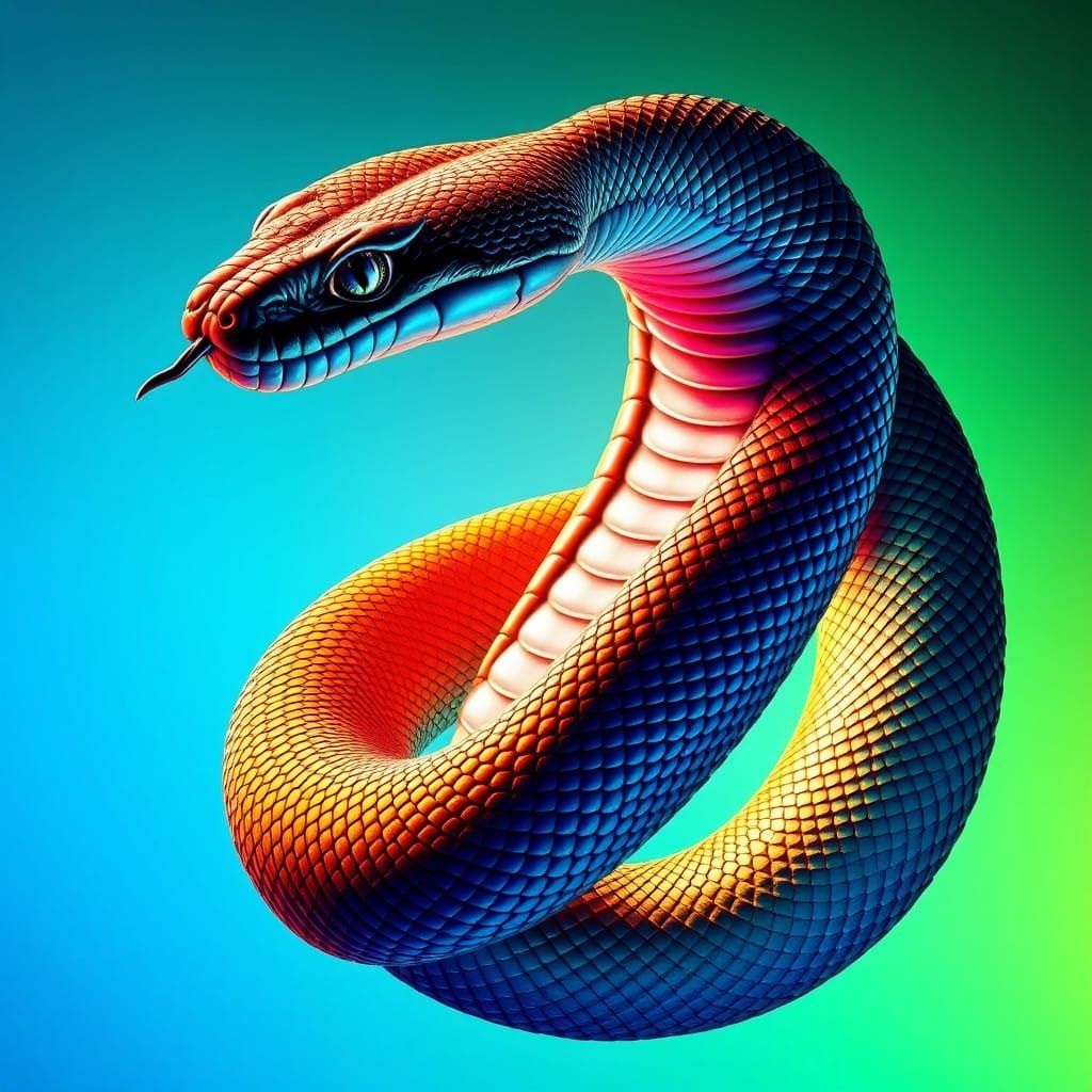 Hyperrealistic Snake Portrait in Emerald and Sapphire Gradie...