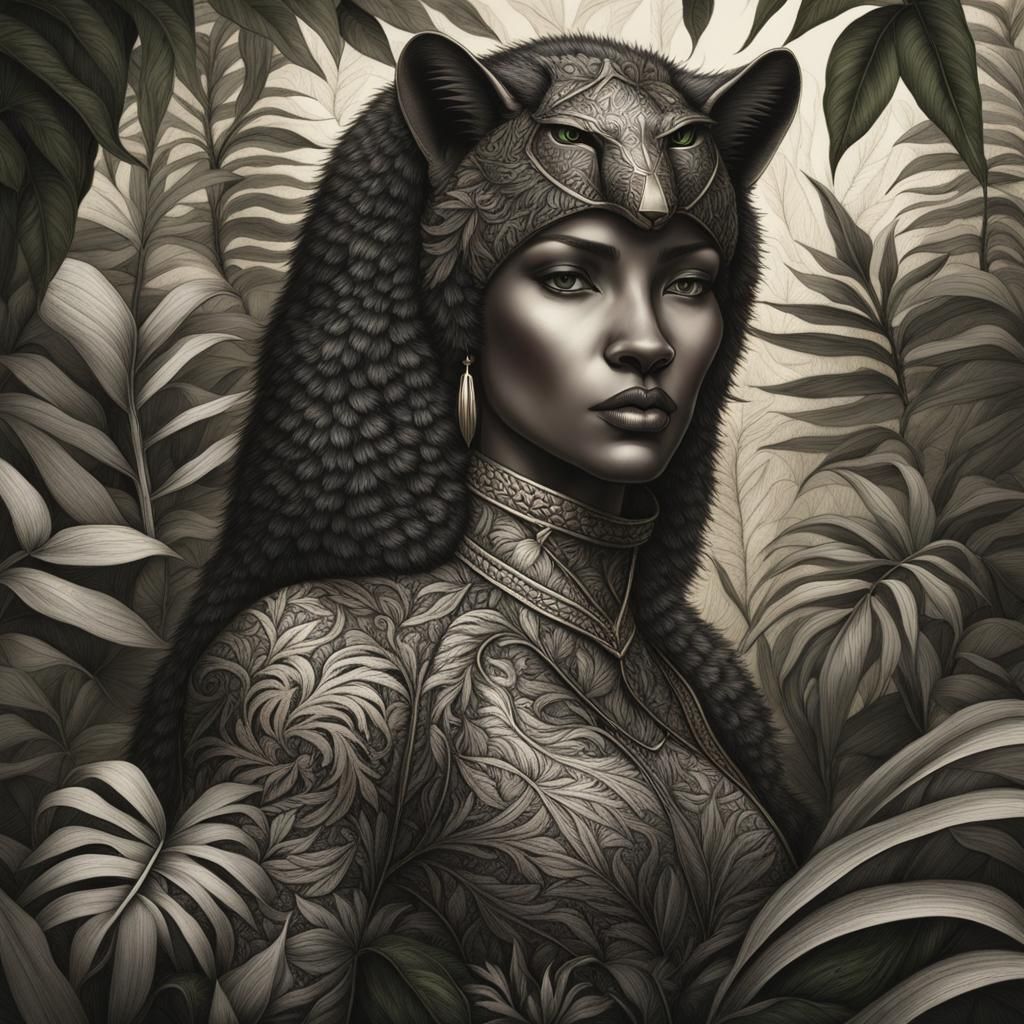 Panther Humanoid in Jungle, Northern Renaissance Style
