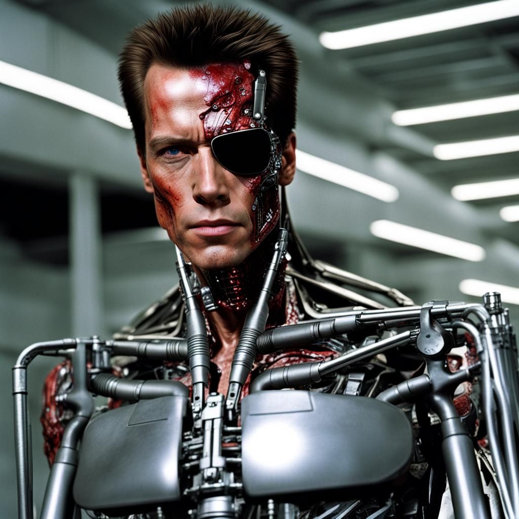 Terminator Robot with Human Skin