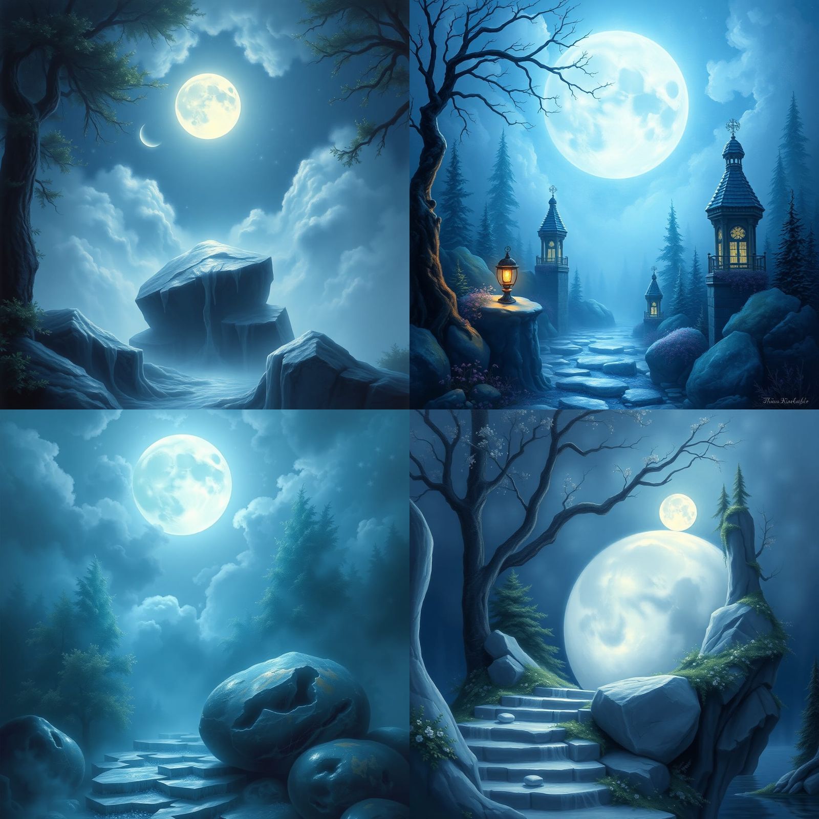 Ethereal Moonstone on Silky Blue Fabric