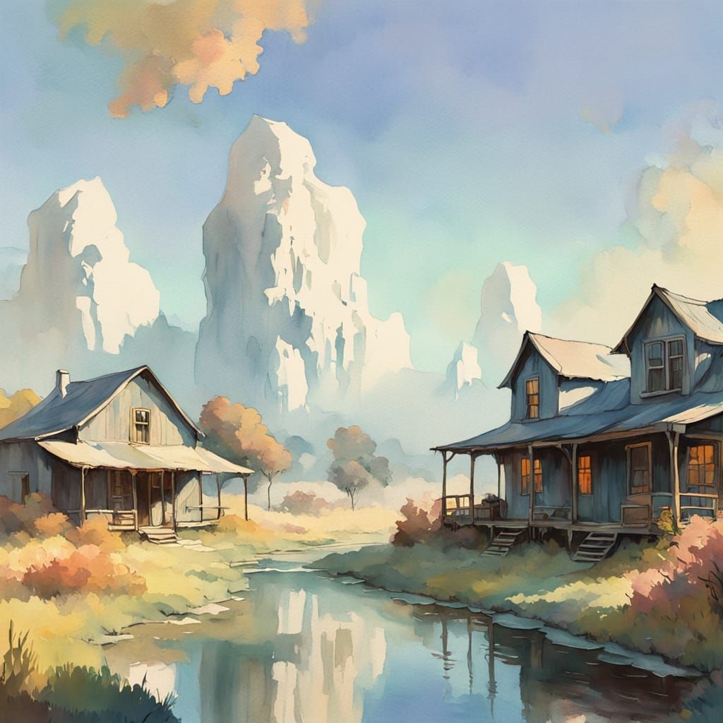 Surreal Western Saloon Scene in Warm, Golden Light