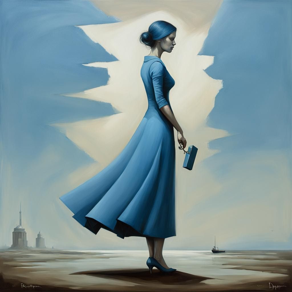 Woman in Blue: Dark Surrealist Digital Art