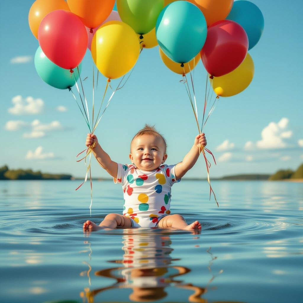 Baby Ascending with Balloons: A Photorealistic Image