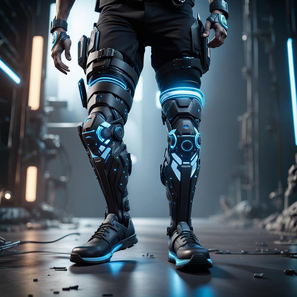 Futuristic Black Man with Cybernetic Leg Brace