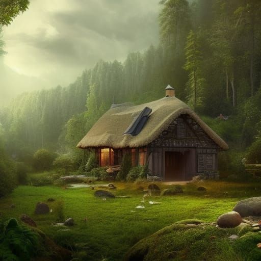 Epic Cottage in Forest: Digital Matte Painting