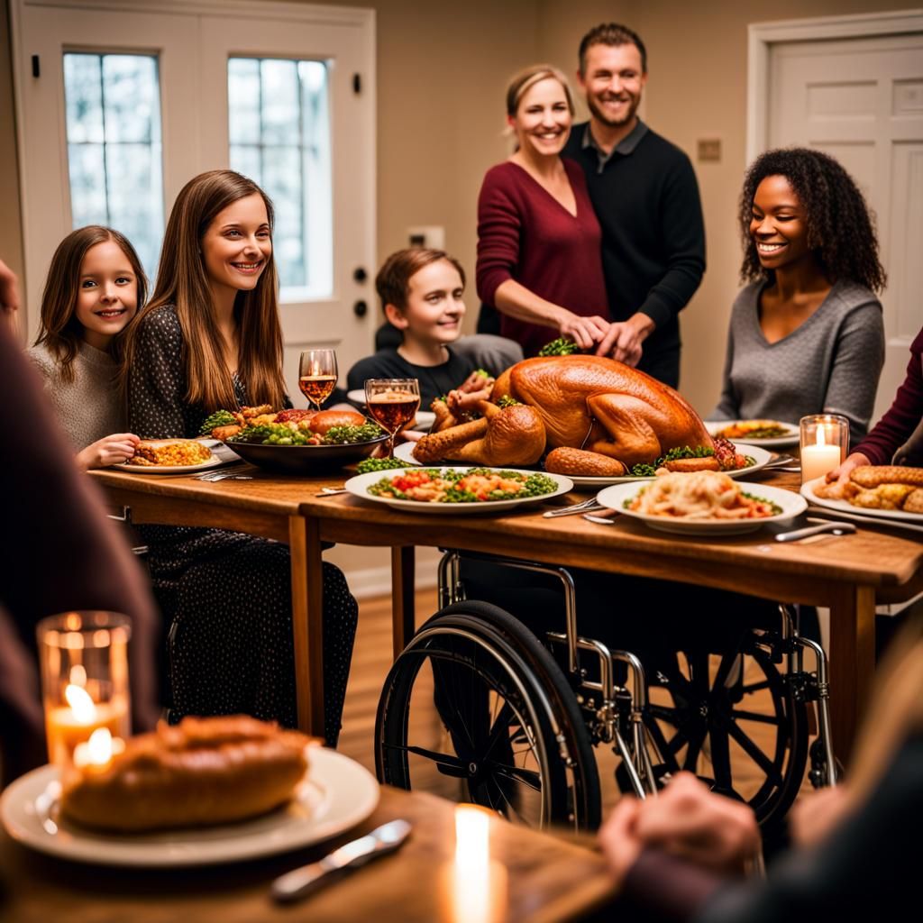 Heartwarming Thanksgiving Dinner Scene in Professional Photo...