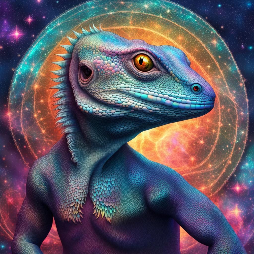 Holographic Cosmic Lizard by Pablo Amaringo