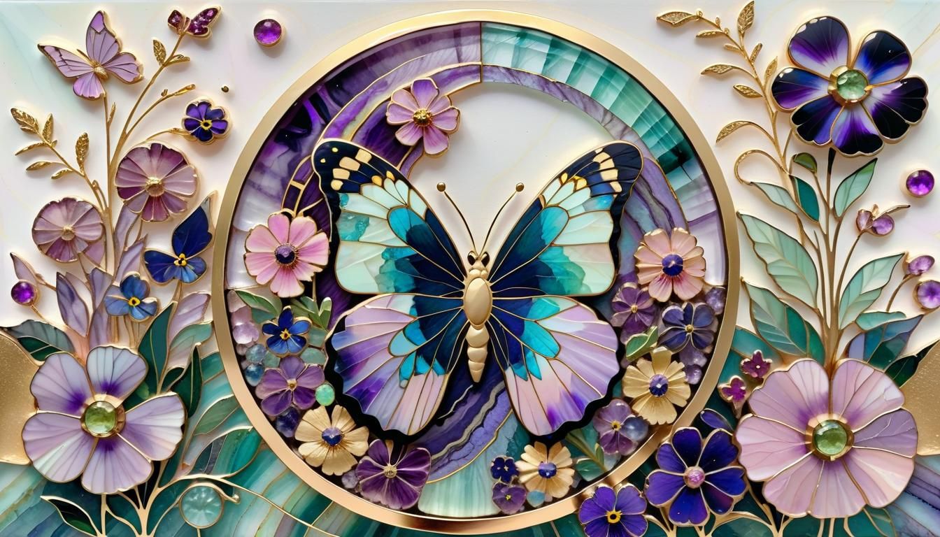 Vibrant Mixed Media Butterfly in Delicate Floral Setting