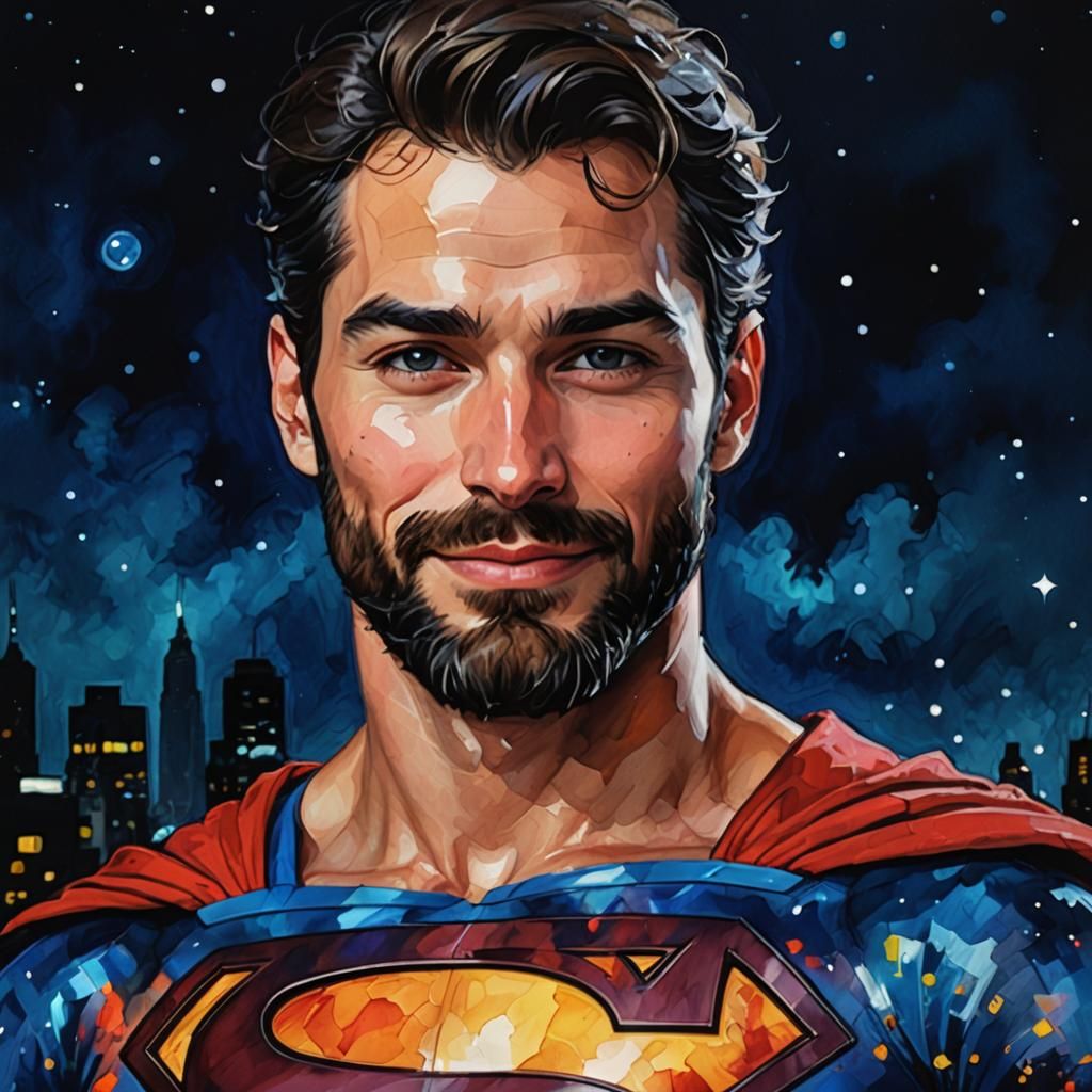 Bearded Superman Portrait in Impressionist Style