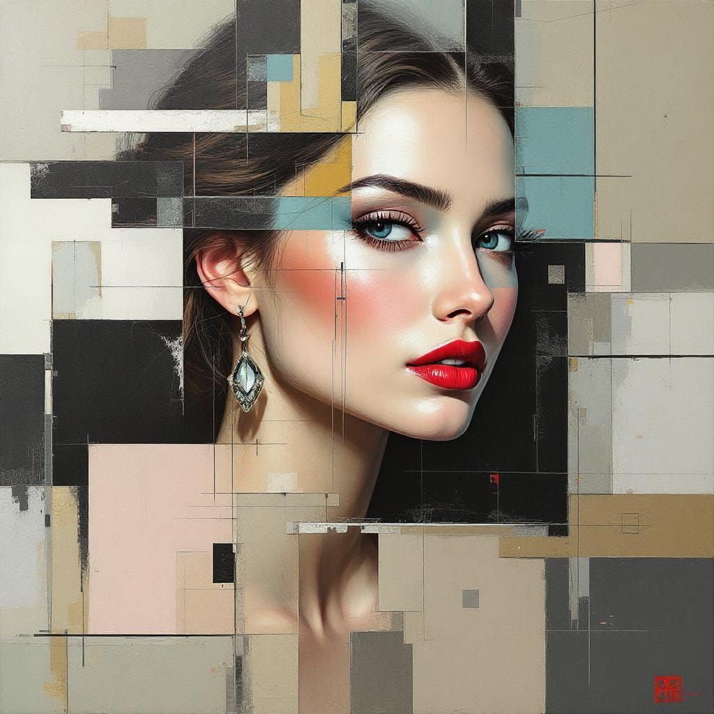 Elegant Woman's Portrait in Deconstructive Geometric Style