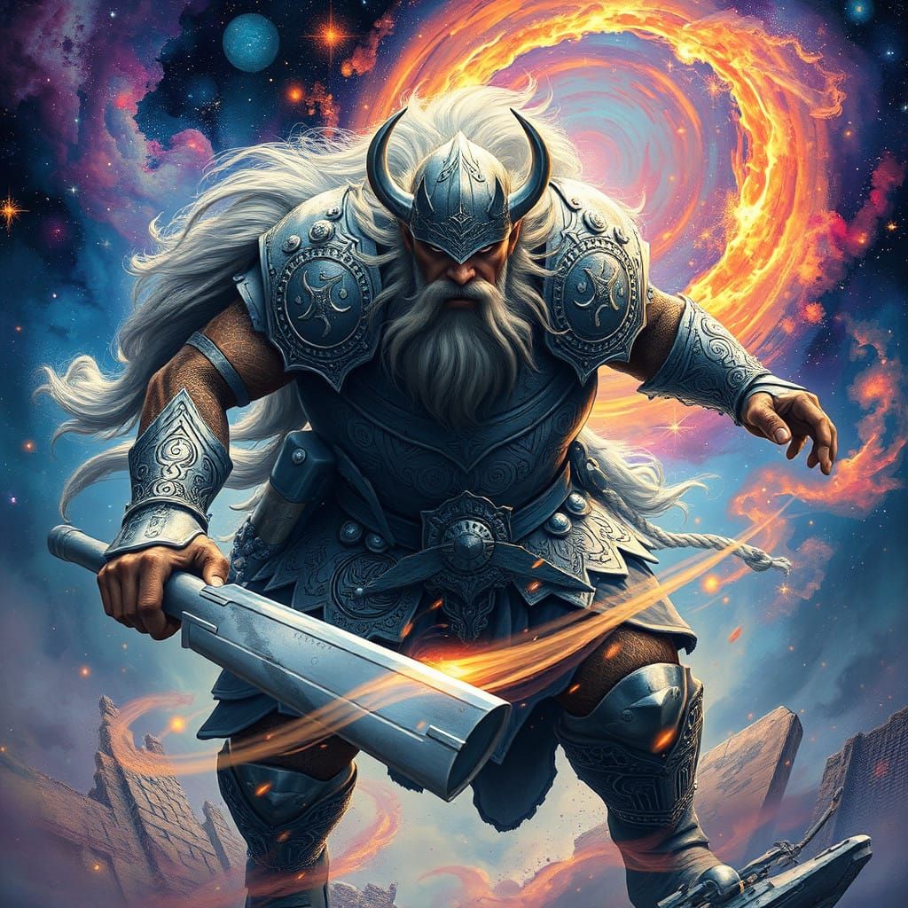 Colossal Viking Warrior Charged into Battle in Cosmic Glory
