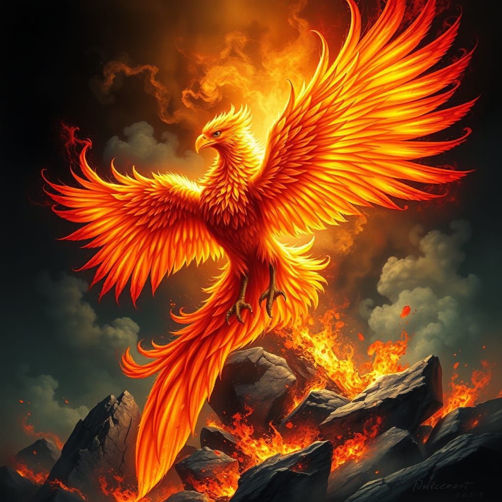 Majestic Phoenix Rises from Fiery Ashes