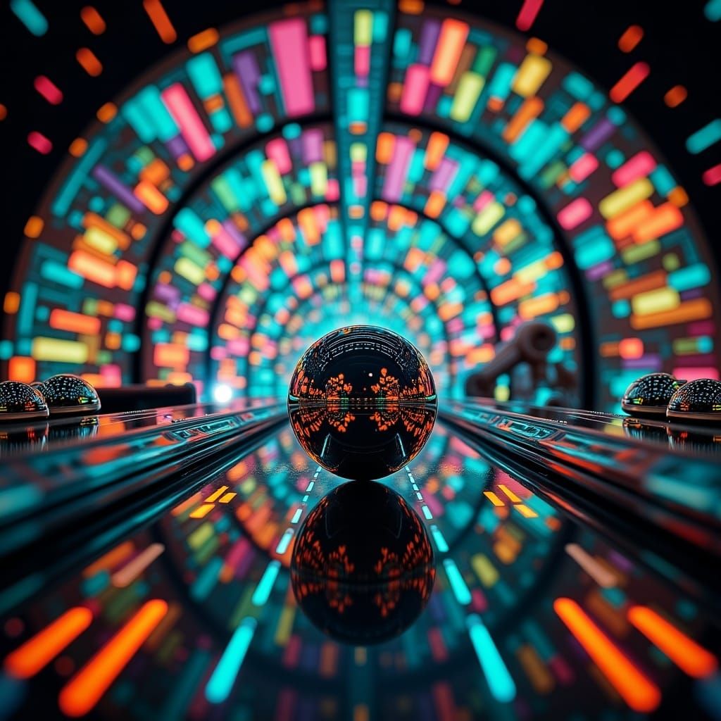 Pinball's-Eye View: A Neon-Lit Futuristic Dreamscape