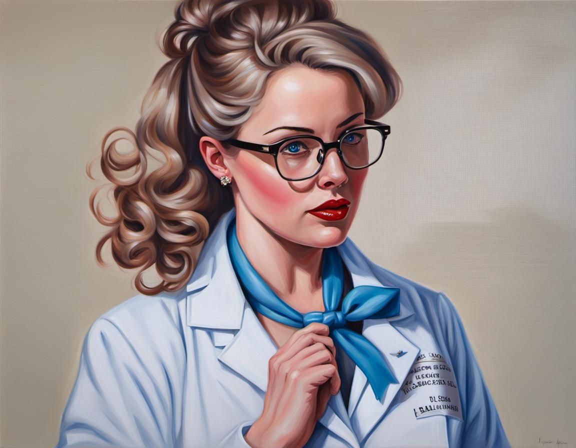 Curvy Science Teacher in Lab Coat, Pinup Art