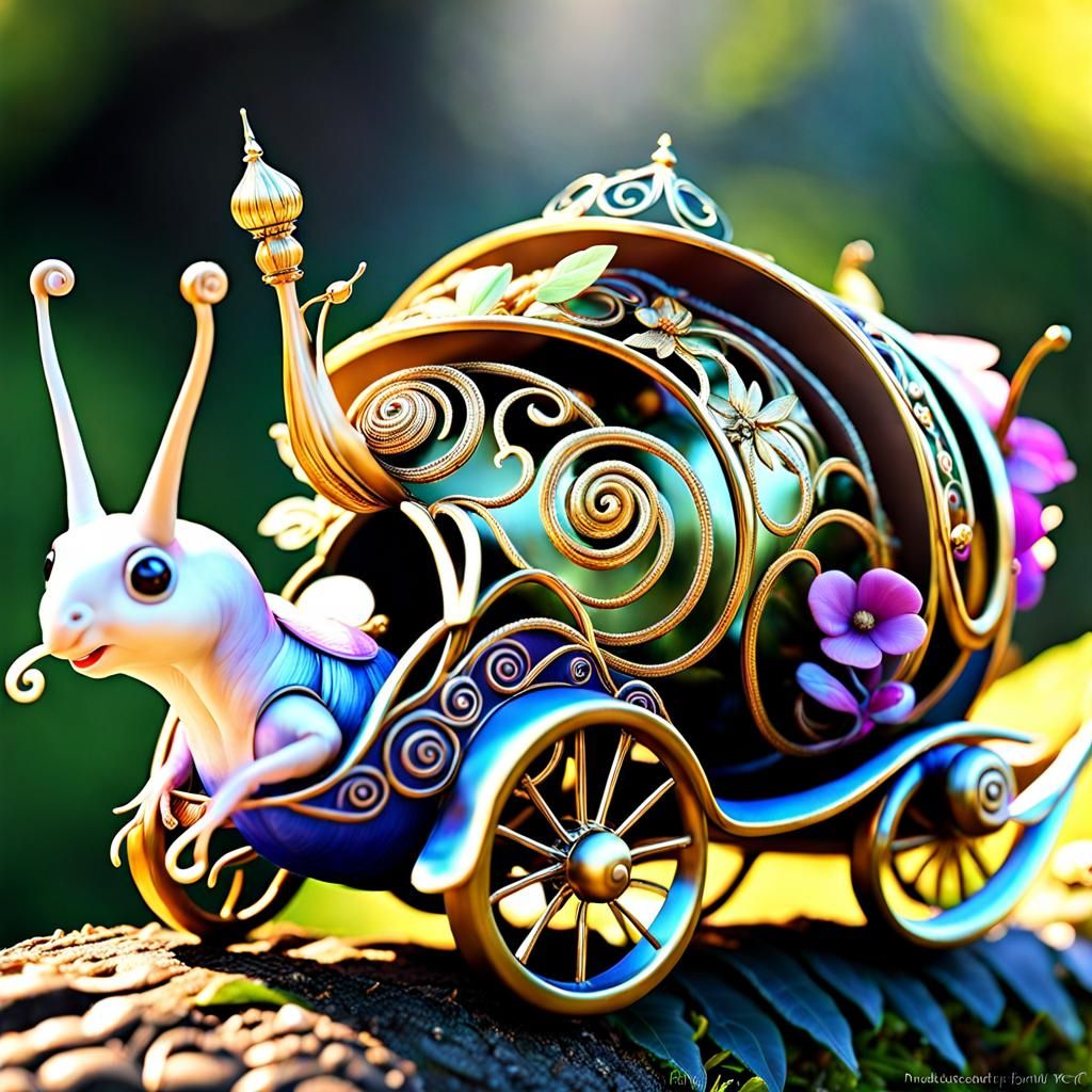 Snails Pulling a Fairy Chariot: Hyperdetailed Fantasy Photo