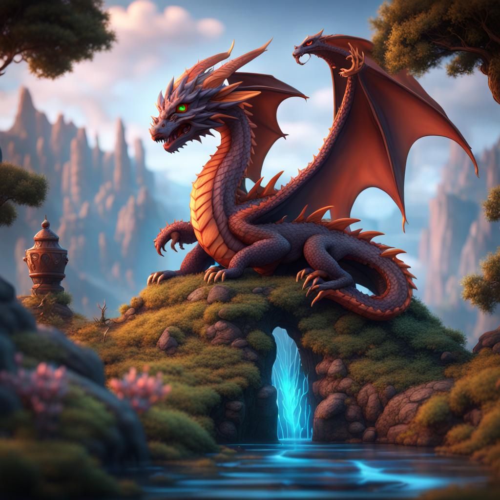 Chibi Dream Realm Dragon: Detailed Matte Painting