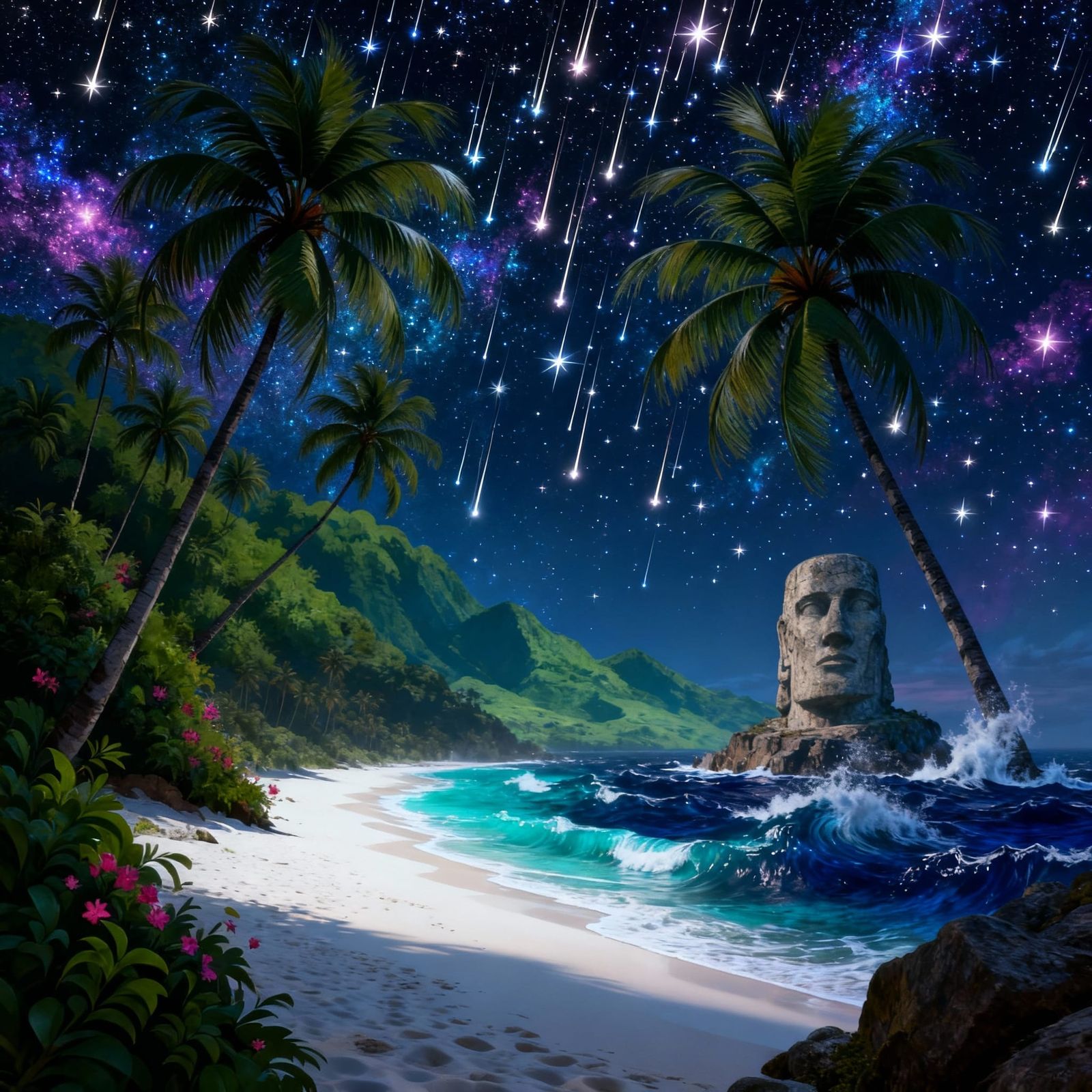 Stunning Starry Sky with Shooting Stars and Fantasy Artistry