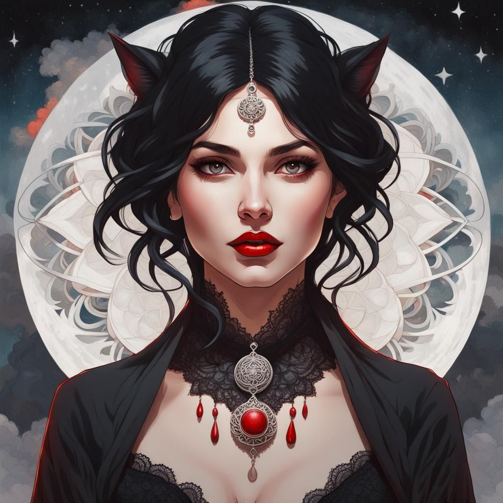 Beautiful Woman Portrait in Art Nouveau Style