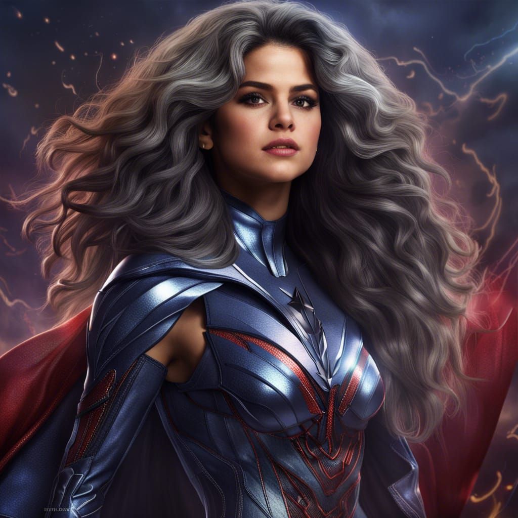 Beautiful 50 years old female superhero third vision