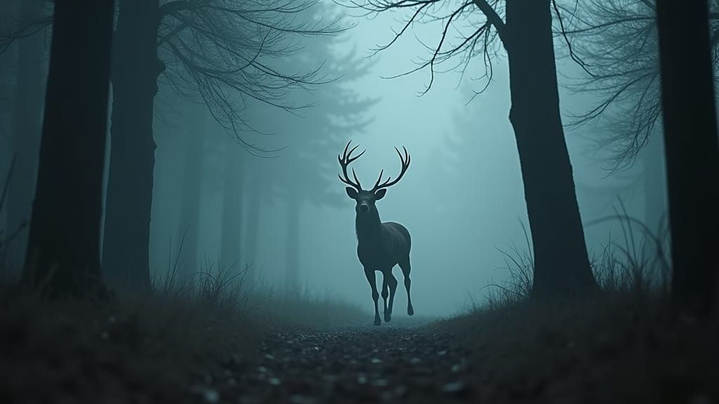 Infected Deer in a Dark Horror Forest