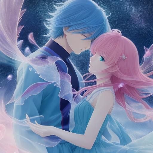 Ethereal Manga Art: Lovers in Starry Sky