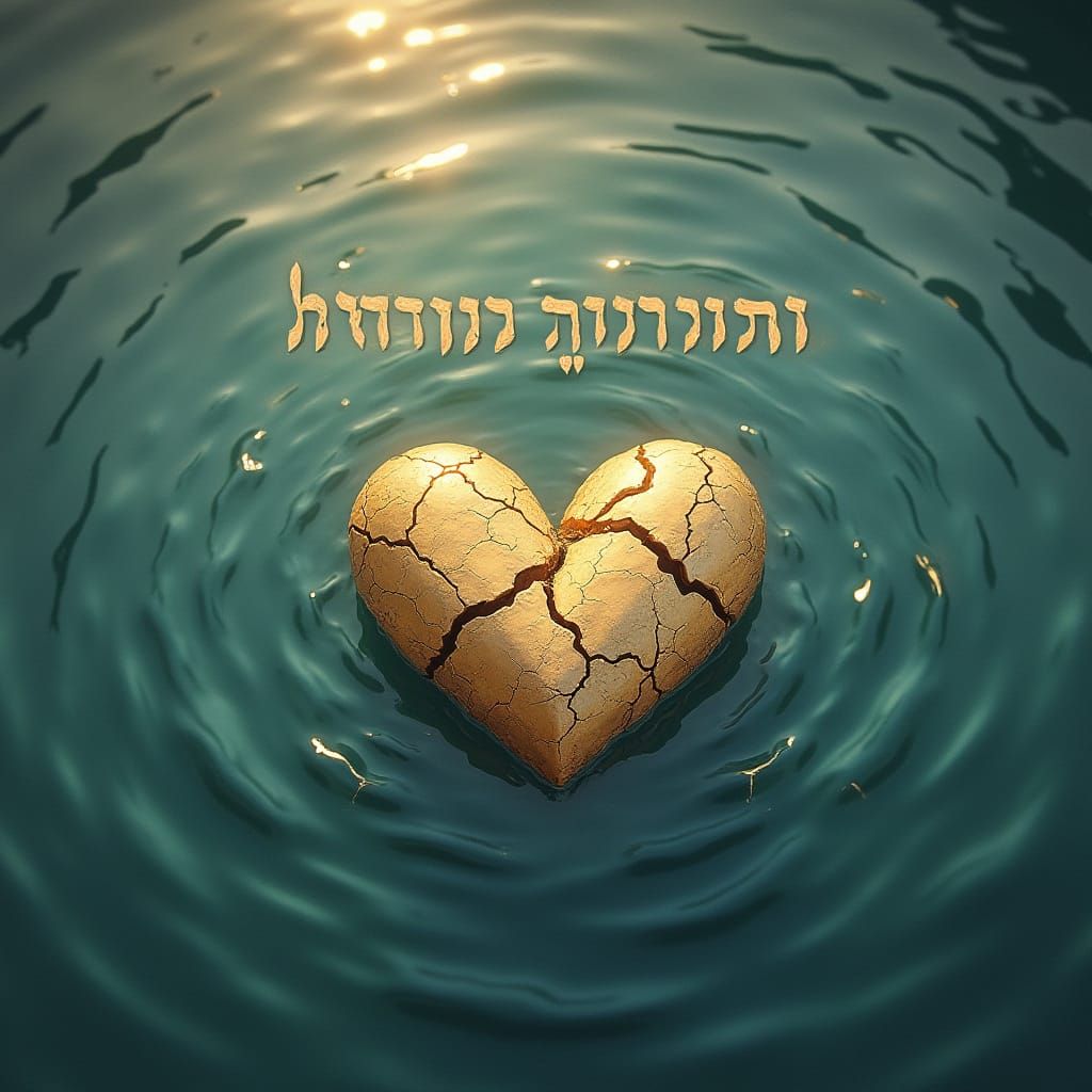 Golden Heart Weeping in Serene Lake