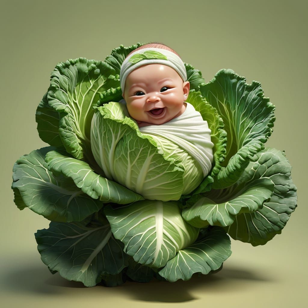 Charming Cabbage Babies in Whimsical Hyperrealism