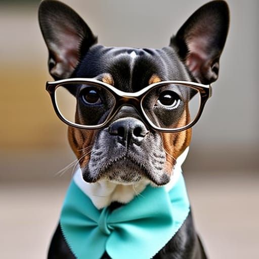 Boston Terrier Dog Wearing Eyeglasses Portrait