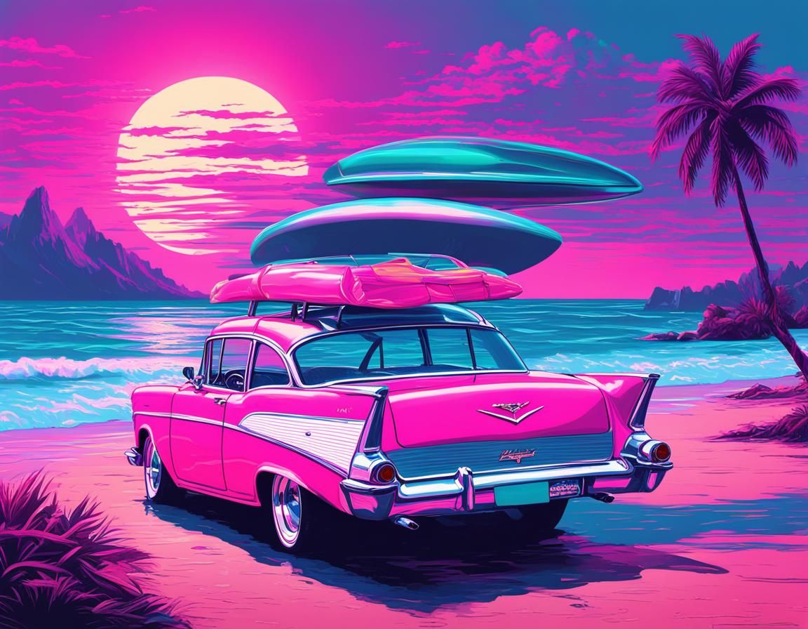 57 Chevy with Surfboard