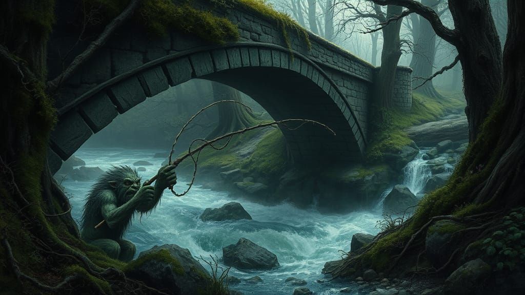 Dark Fantasy Troll Under Stone Bridge