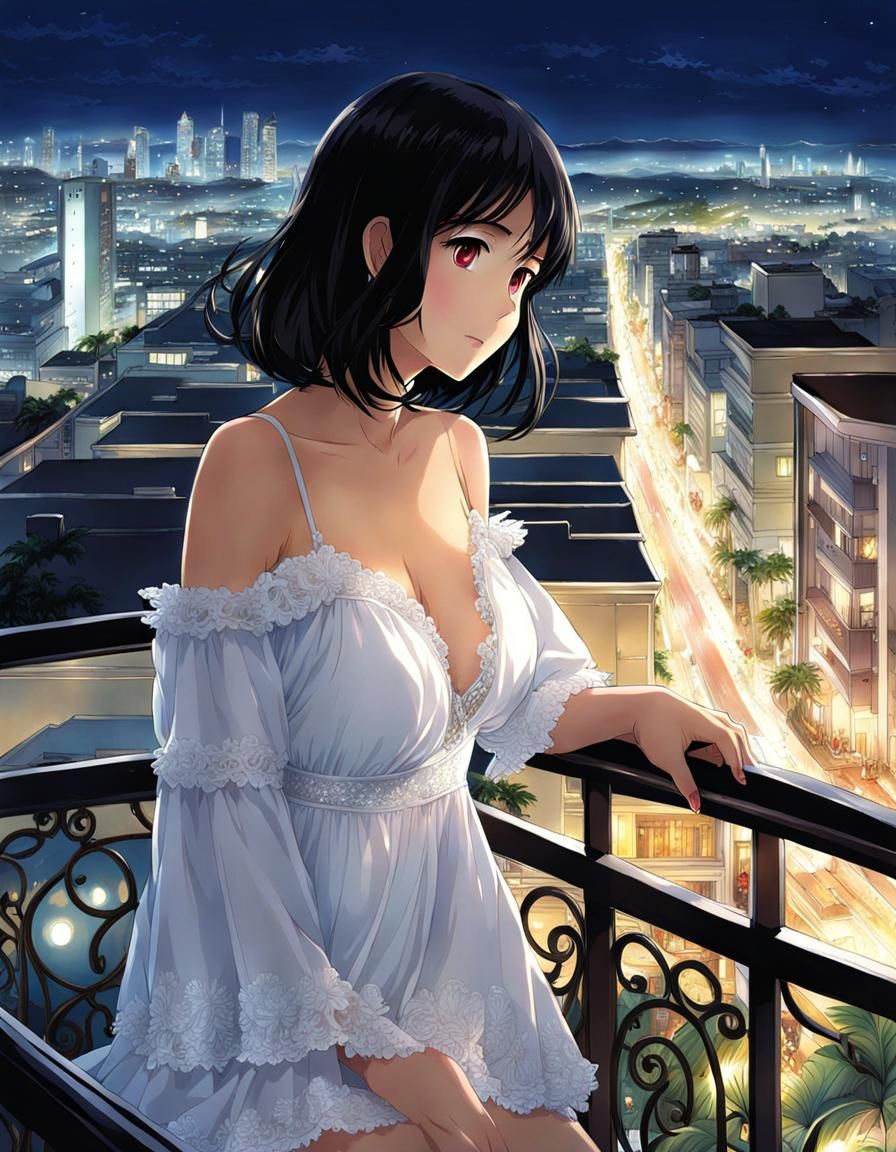 Anime Art: Indonesian Woman on Penthouse Balcony
