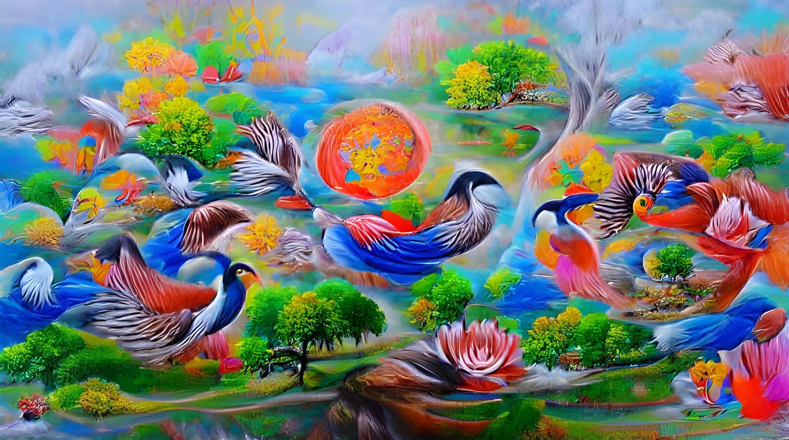 Colorful Painting: Humanity and Nature in Harmony